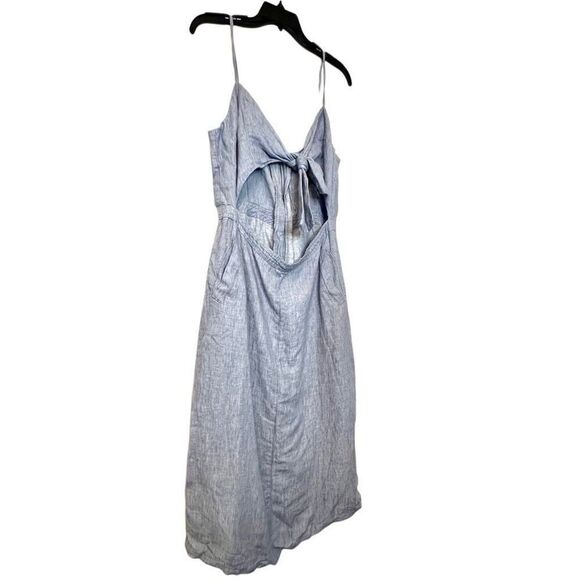 Topshop Chambray Bow Tie Cutout Front Sleeveless Sundress Blue Size 10 - Picture 3 of 5